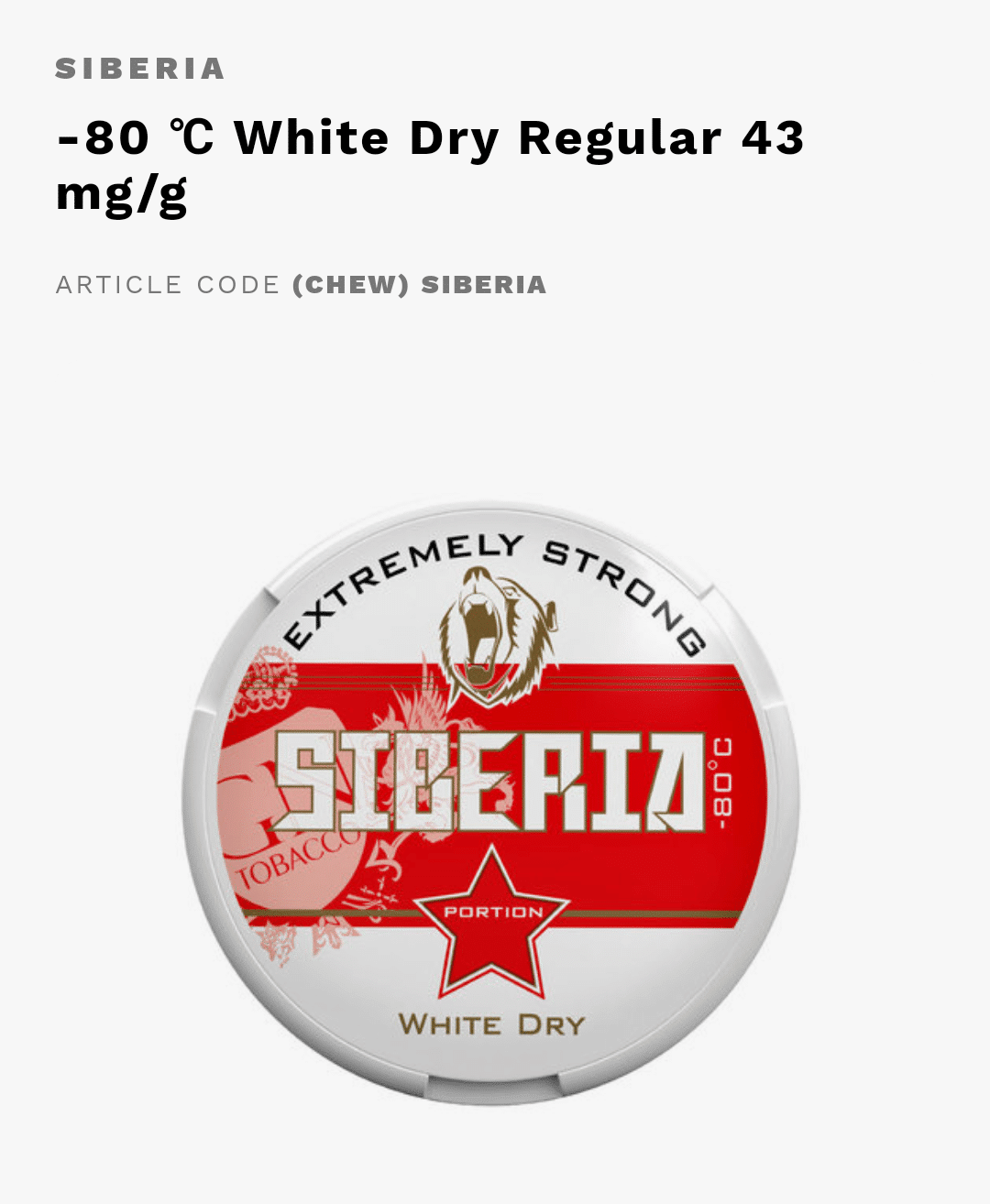 Siberia White Dry regular 43 mg - Online Snus Satın al, Snus İstanbul ...