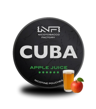 Cuba Black Apple Juice 66 mg 🍏, 20 adet siyah slim poşet içeriği ve taze elma suyu aromasıyla Snusgo güvencesinde. Ekstrem vuruş ve meyve ferahlığı bir arada! Hemen WhatsApp üzerinden siparişinizi oluşturun.