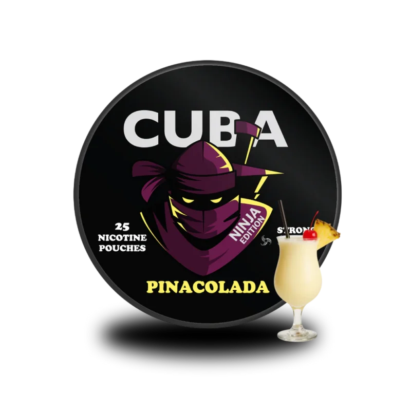 Snusgo.com'da her kutuda 25 adet poşet içeren, 30 mg/g nikotin gücünde ve egzotik Pinacolada aromalı Cuba Ninja Nicotine Pouches
